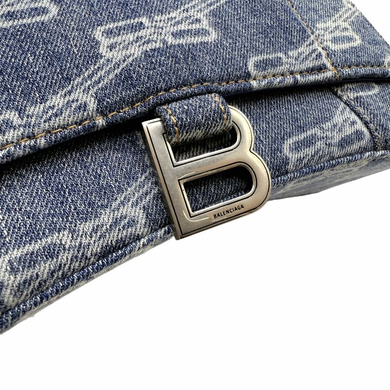 Balenciaga巴黎世家 hourglass BB Monogram 做舊銀色B標識金屬配件 聚酯纖維 單肩包斜挎包手提包 小號  藍色-10