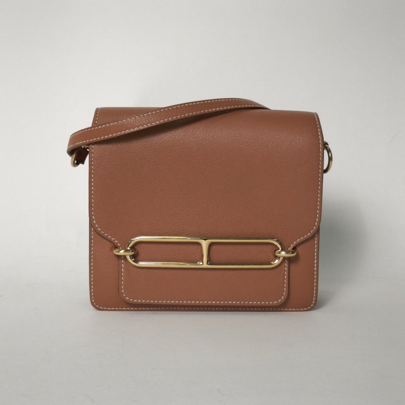 HERMES Roulis豬鼻子1937金棕色EC皮Z刻金扣肩背包-0