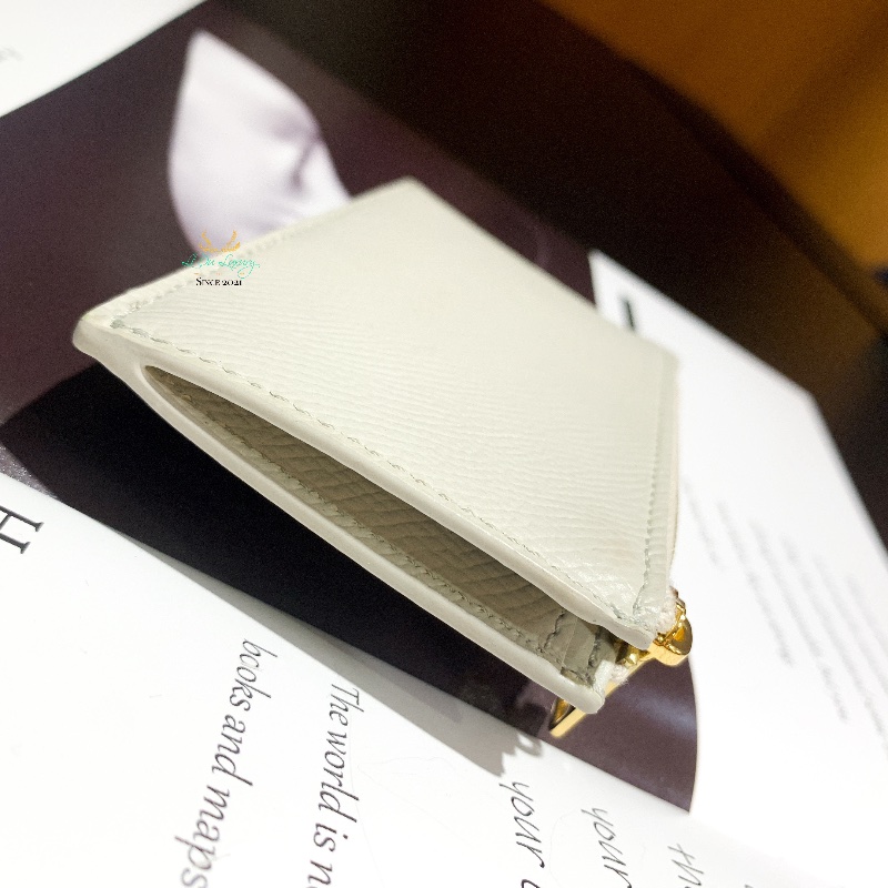 Celine 賽琳 米白色 全皮 扁式 拉鏈袋 零錢包 卡片包 卡包-2