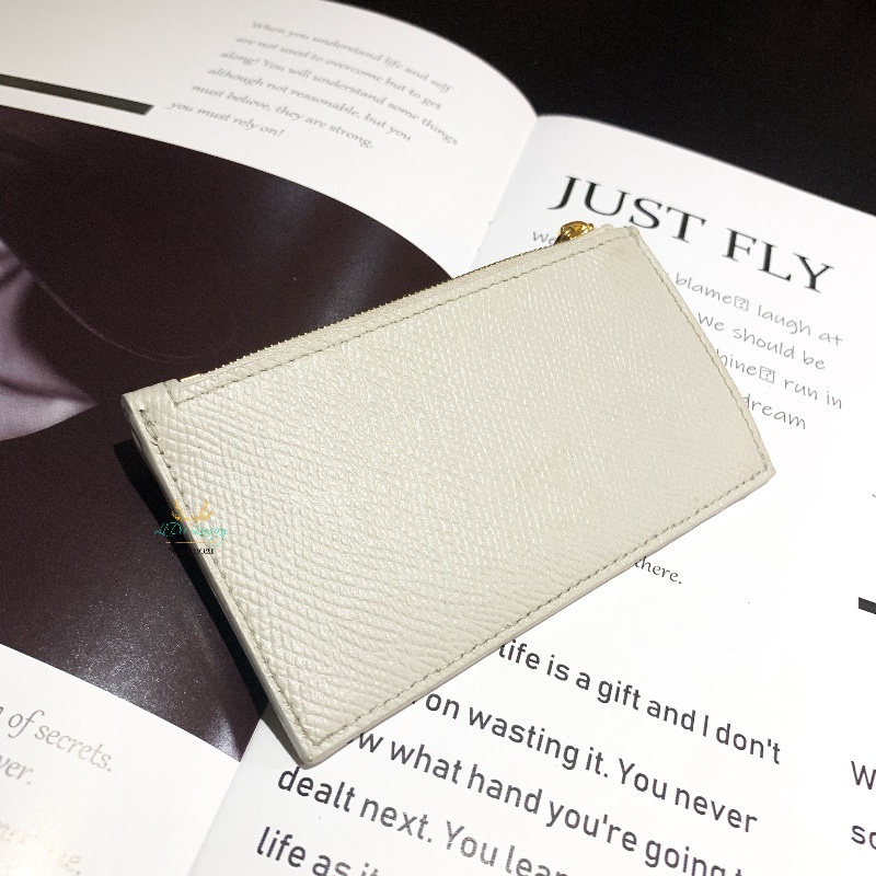 Celine 賽琳 米白色 全皮 扁式 拉鏈袋 零錢包 卡片包 卡包-3