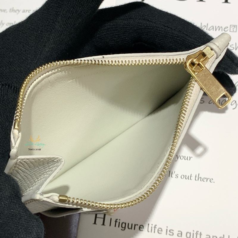 Celine 賽琳 米白色 全皮 扁式 拉鏈袋 零錢包 卡片包 卡包-5