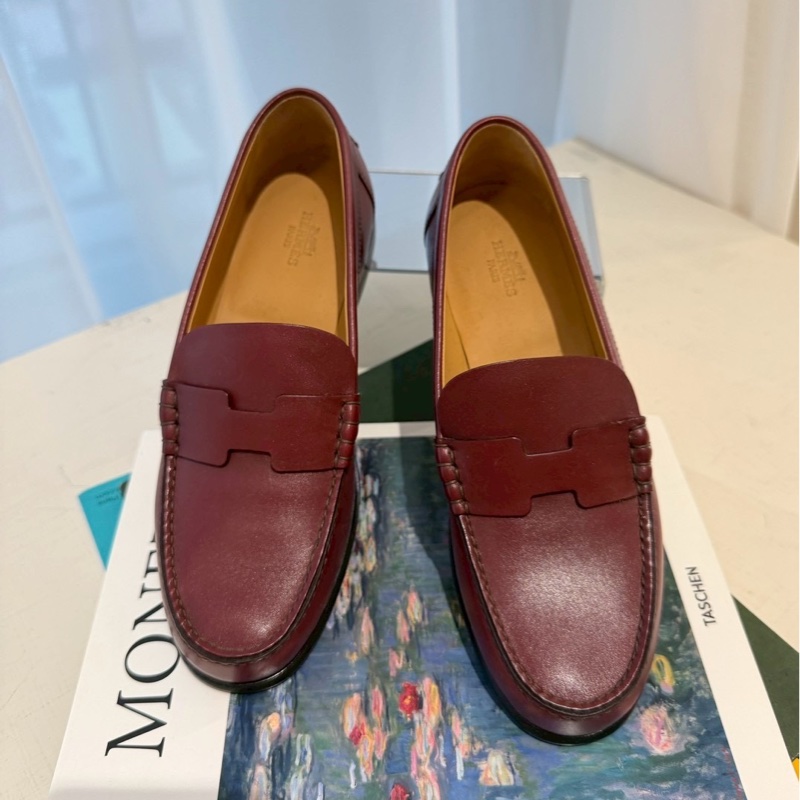 HERMES 酒紅色樂福鞋 37號-1