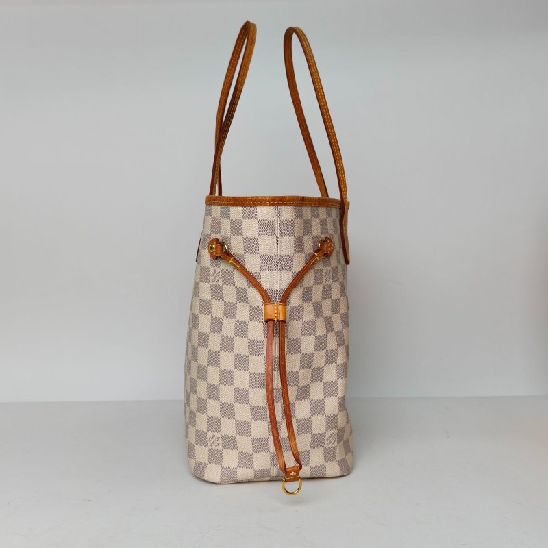 LOUIS VUITTON Neverfull中號31配子袋白棋格PVC金扣2018肩背包-1