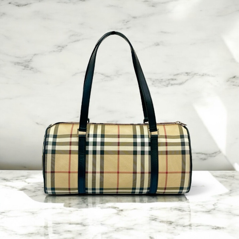 莉亞精品♡ Burberry 格紋圓筒包 二手美包-0