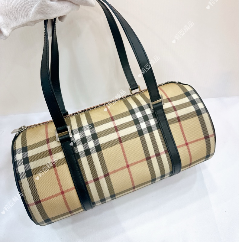 莉亞精品♡ Burberry 格紋圓筒包 二手美包-3