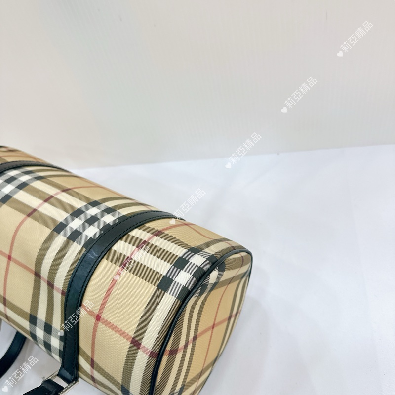 莉亞精品♡ Burberry 格紋圓筒包 二手美包-9