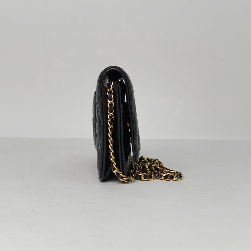 CHANEL CFWOC19黑色荔枝牛皮晶片開金扣肩背包-3