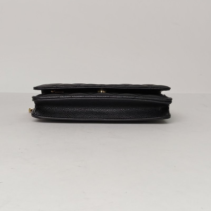 CHANEL CFWOC19黑色荔枝牛皮晶片開金扣肩背包-4