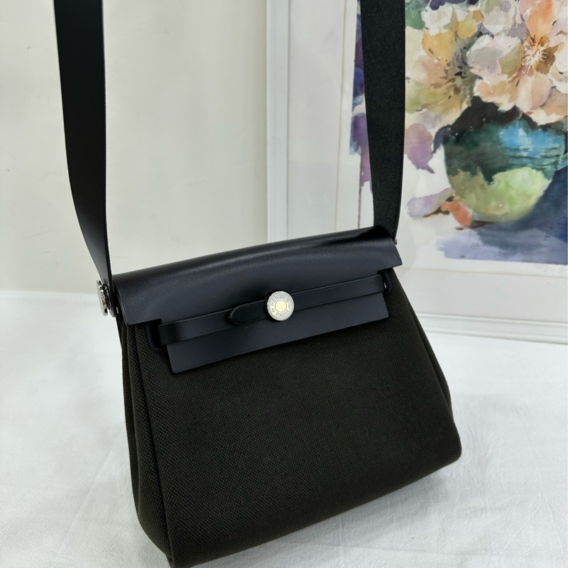 HERMES愛馬仕miniherbag 暗青銅色拼黑色 銀扣 W 刻 有購證-5