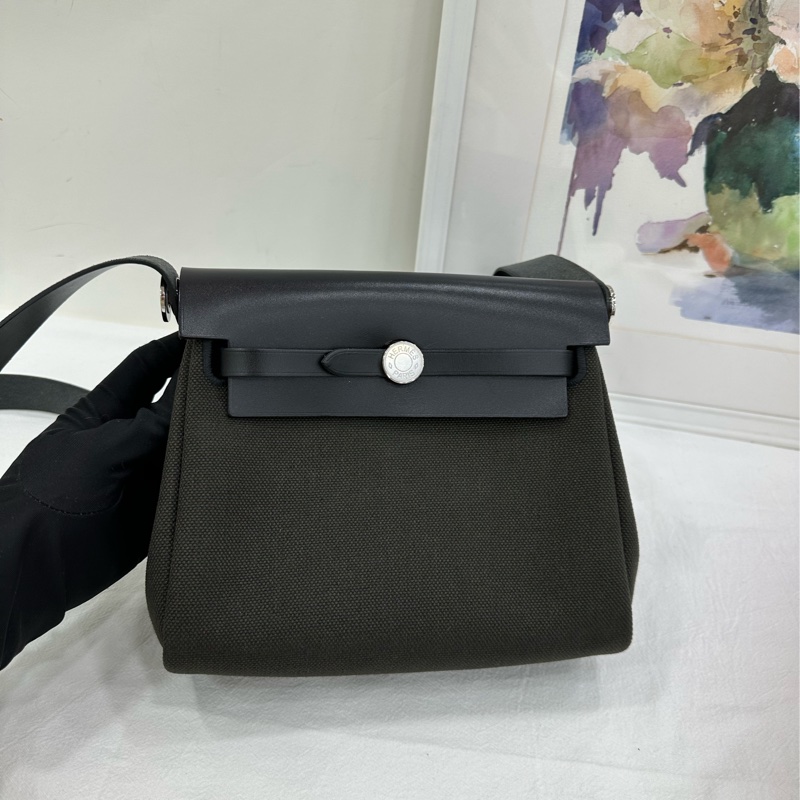 HERMES愛馬仕miniherbag 暗青銅色拼黑色 銀扣 W 刻 有購證-6