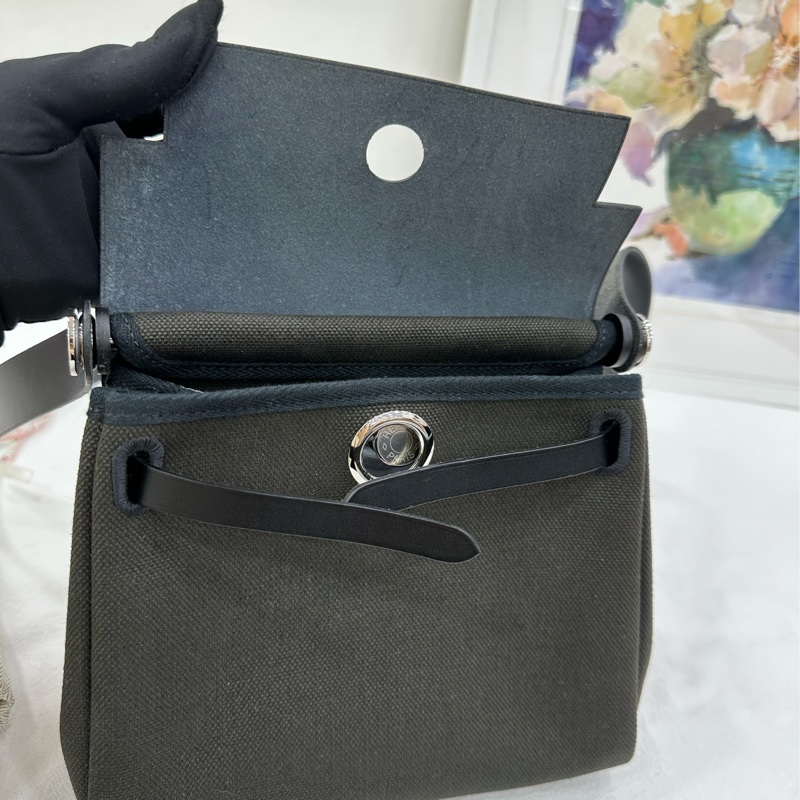 HERMES愛馬仕miniherbag 暗青銅色拼黑色 銀扣 W 刻 有購證-8