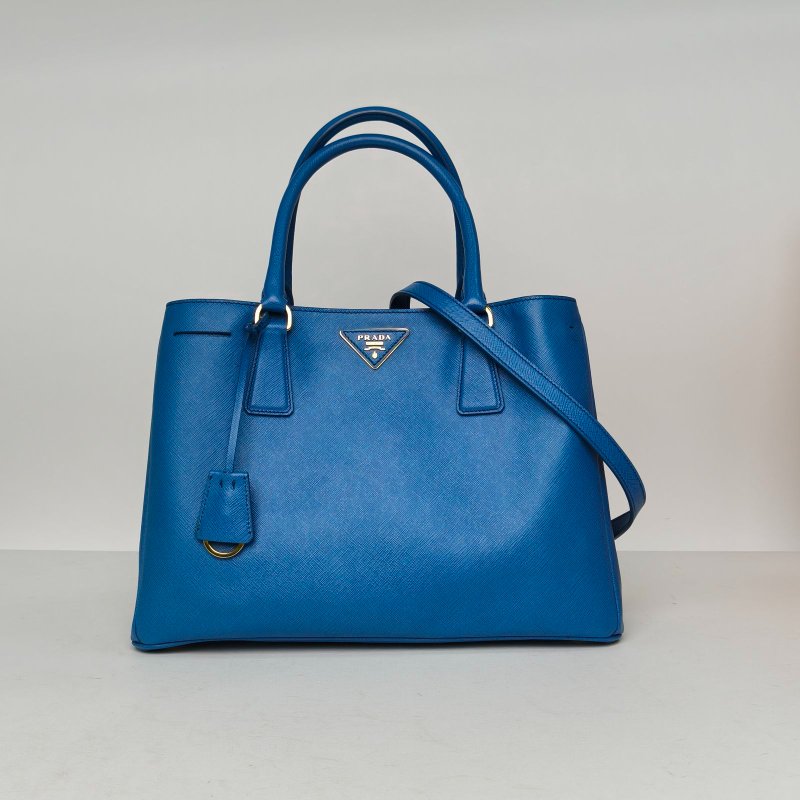 PRADA Galleria殺手包大號藍色牛皮肩背包-0
