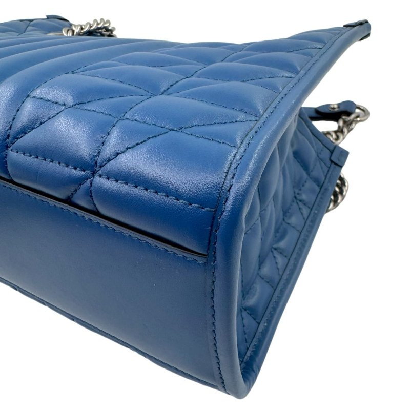 GUCCI古馳 GG Marmont 馬蒙 銀標Logo竪條斜紋鏈條絎縫 皮革 托特包Tote包購物袋斜挎單肩包 女款 藍色-7