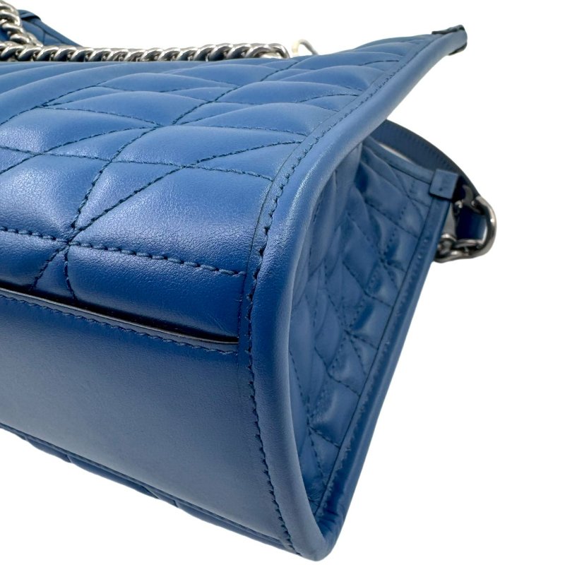 GUCCI古馳 GG Marmont 馬蒙 銀標Logo竪條斜紋鏈條絎縫 皮革 托特包Tote包購物袋斜挎單肩包 女款 藍色-9