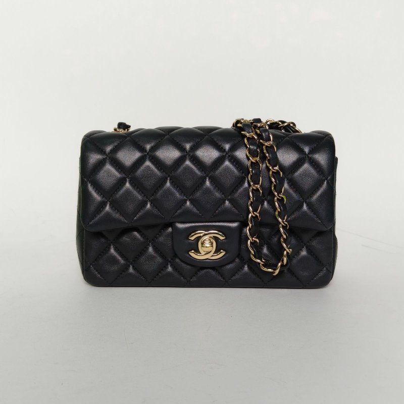 CHANEL CF口蓋包大Mini20黑色羊皮晶片開金扣肩背包-0