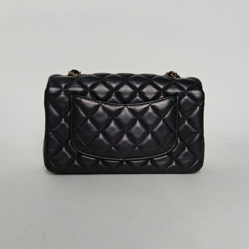 CHANEL CF口蓋包大Mini20黑色羊皮晶片開金扣肩背包-2