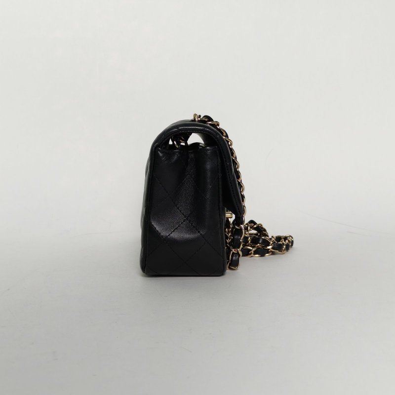 CHANEL CF口蓋包大Mini20黑色羊皮晶片開金扣肩背包-3