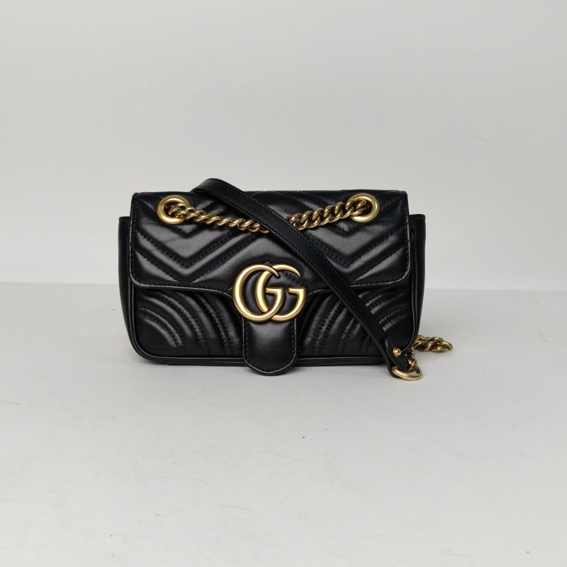 GUCCI GGMarmont肩背包Mini22黑色牛皮金扣肩背包-0