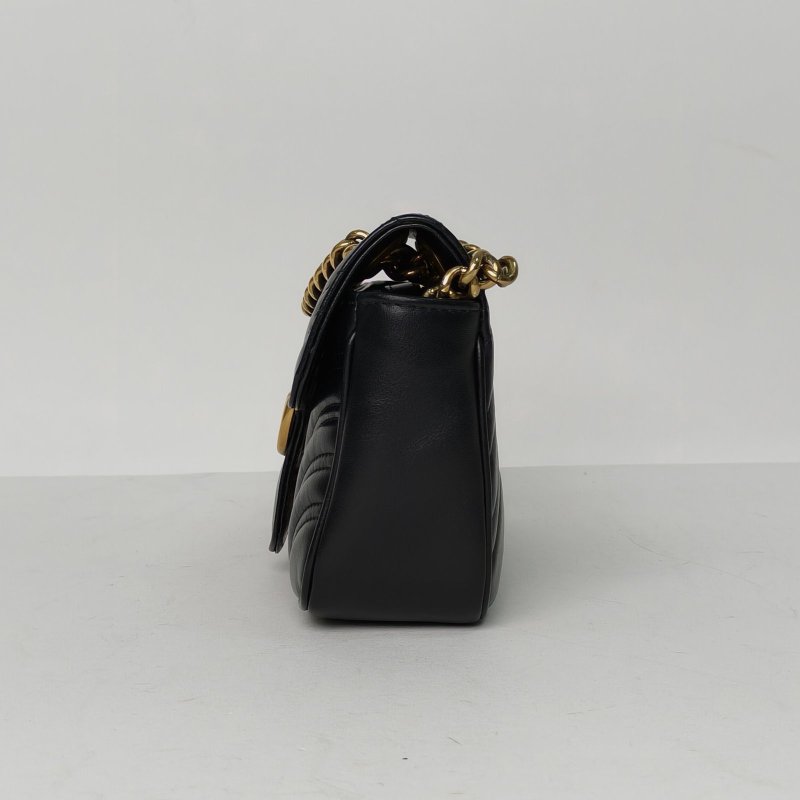 GUCCI GGMarmont肩背包Mini22黑色牛皮金扣肩背包-1