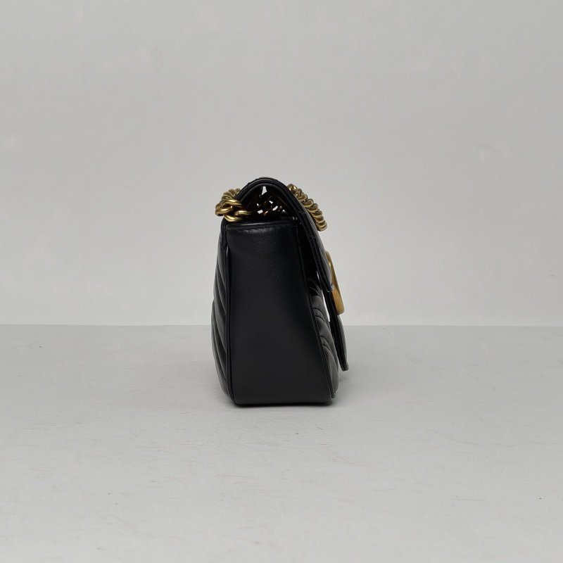 GUCCI GGMarmont肩背包Mini22黑色牛皮金扣肩背包-3