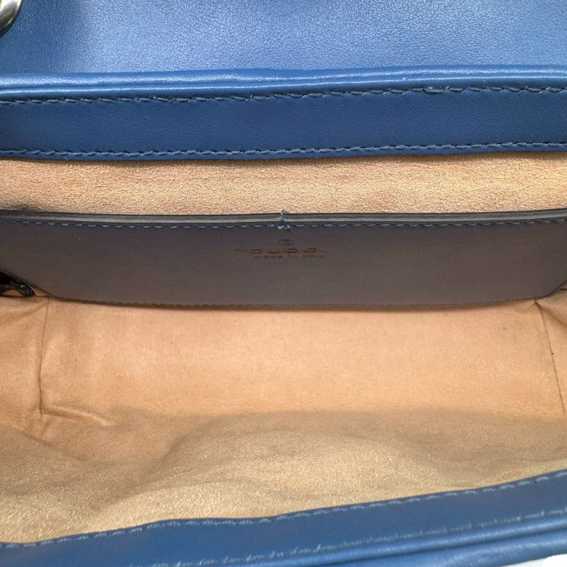 GUCCI古馳 GG Marmont 馬蒙銀標Logo鏈條 絎縫皮革 斜挎單肩包 女款 藍色-8