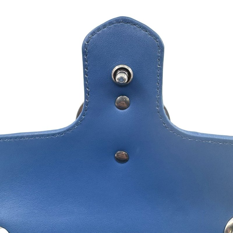 GUCCI古馳 GG Marmont 馬蒙銀標Logo鏈條 絎縫皮革 斜挎單肩包 女款 藍色-10