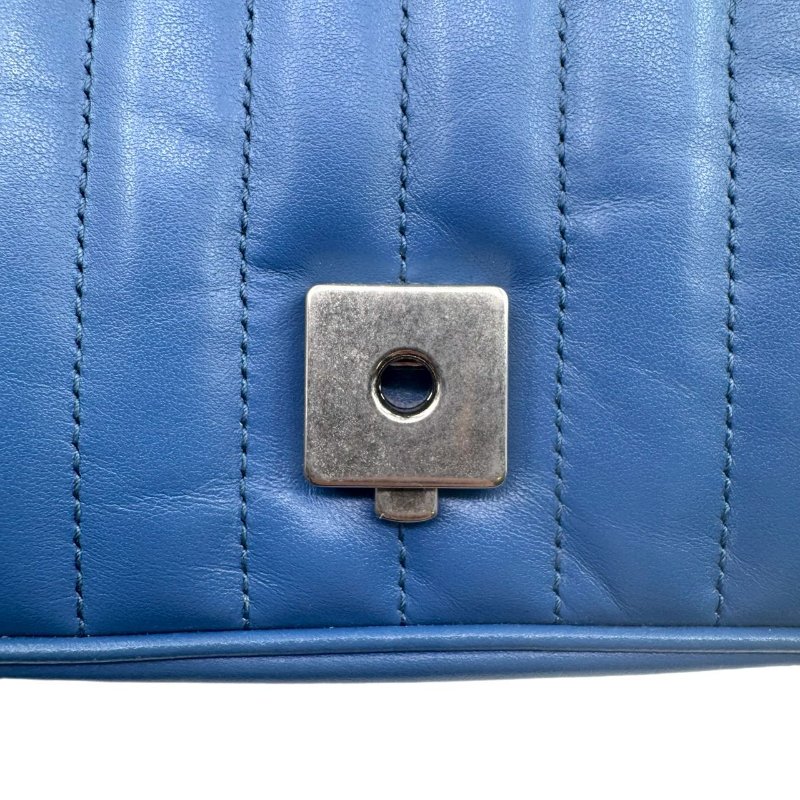GUCCI古馳 GG Marmont 馬蒙銀標Logo鏈條 絎縫皮革 斜挎單肩包 女款 藍色-11