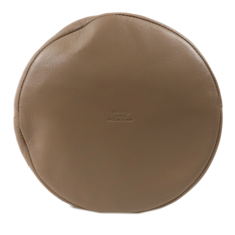 HERMES Milo皮革Bucket Bag銀扣手拿包Etoupe-3