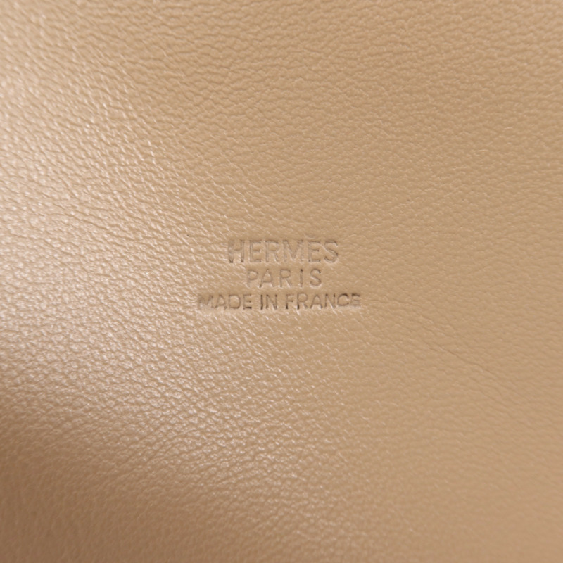 HERMES Milo皮革Bucket Bag銀扣手拿包Etoupe-5