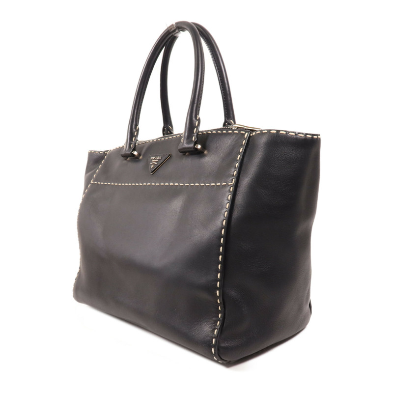 PRADA 牛皮皮革Hand Bag銀扣手挽肩背兩用袋-2