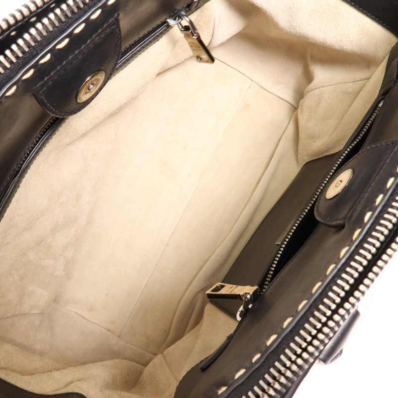 PRADA 牛皮皮革Hand Bag銀扣手挽肩背兩用袋-4