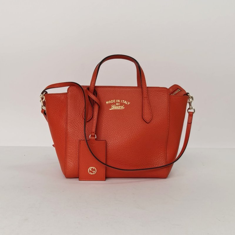 GUCCI 橘紅色牛皮淺金扣Swing手提單肩包肩背包-0