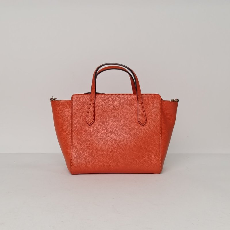 GUCCI 橘紅色牛皮淺金扣Swing手提單肩包肩背包-2