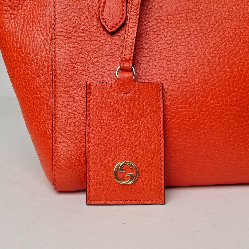 GUCCI 橘紅色牛皮淺金扣Swing手提單肩包肩背包-4