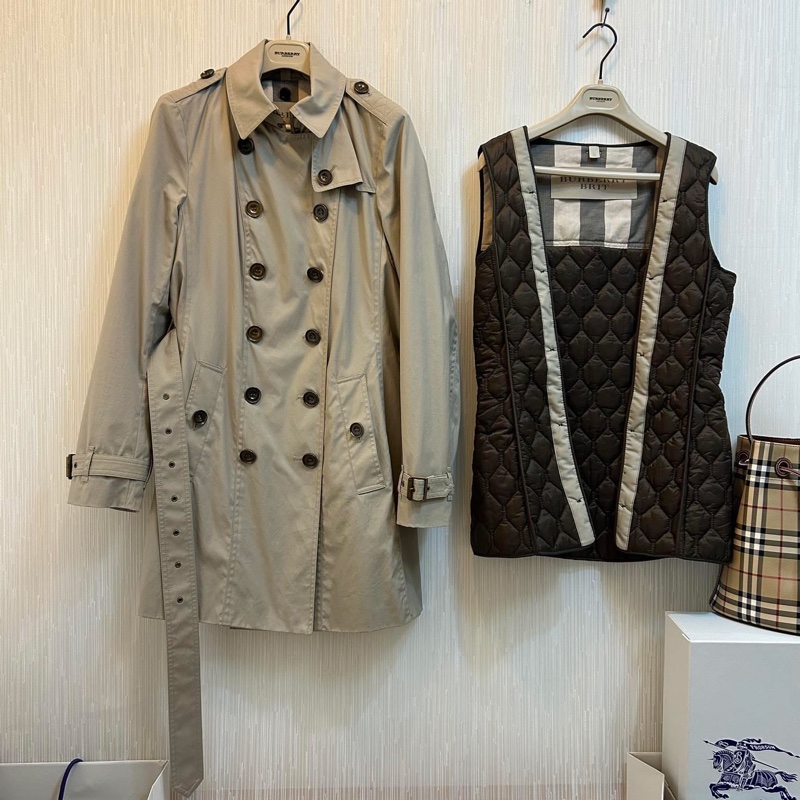 BURBERRY英國BRIT石色兩件式連帽風衣UK10-0