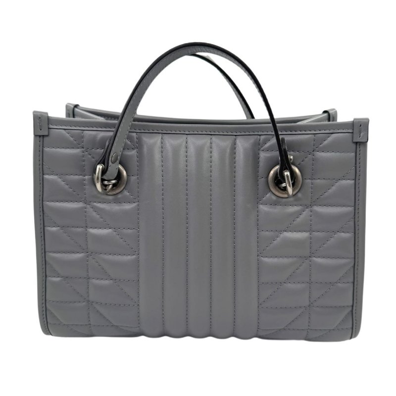 GUCCI古馳 GG Marmont 馬蒙 銀標Logo竪條斜紋鏈條絎縫 皮革 托特包Tote包購物袋斜挎單肩包 灰色-1