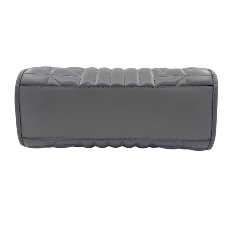 GUCCI古馳 GG Marmont 馬蒙 銀標Logo竪條斜紋鏈條絎縫 皮革 托特包Tote包購物袋斜挎單肩包 灰色-6