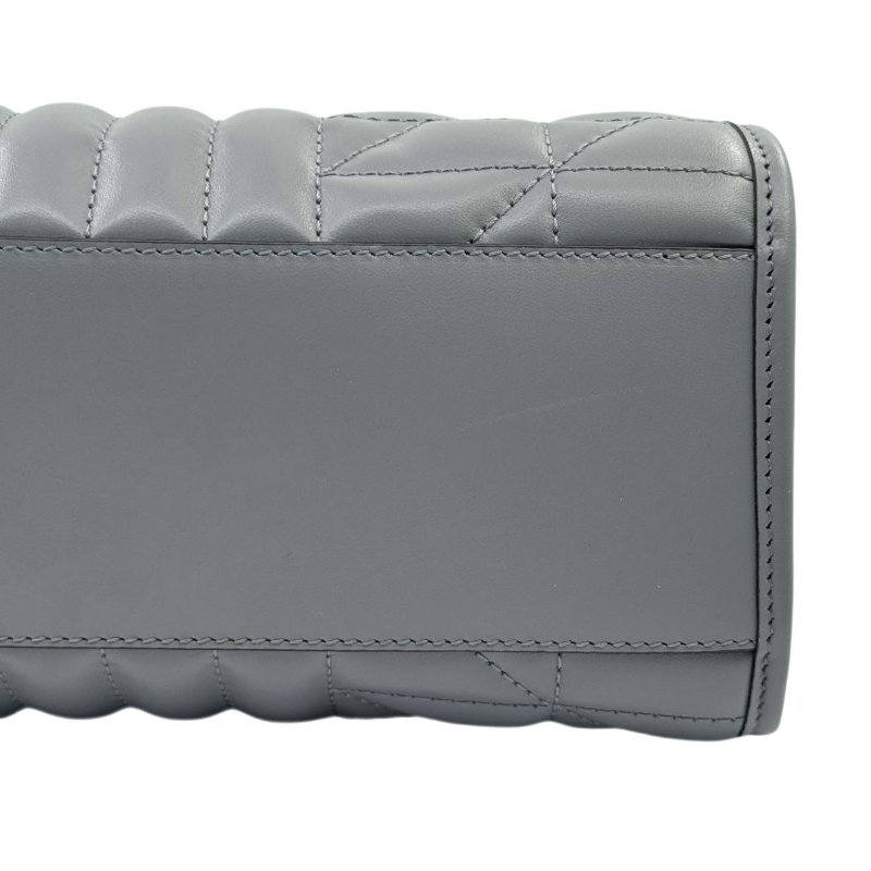 GUCCI古馳 GG Marmont 馬蒙 銀標Logo竪條斜紋鏈條絎縫 皮革 托特包Tote包購物袋斜挎單肩包 灰色-8