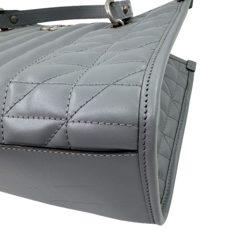 GUCCI古馳 GG Marmont 馬蒙 銀標Logo竪條斜紋鏈條絎縫 皮革 托特包Tote包購物袋斜挎單肩包 灰色-10