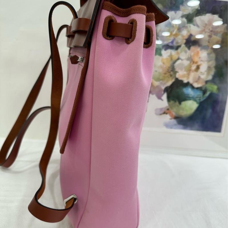 Hermes 愛馬仕 Herbag a dos Zip retourme 雙肩背包pm 粉紅色 雙肩包書包31bag Z刻 銀扣 有單 有點髒 有鑰匙缺鎖-3