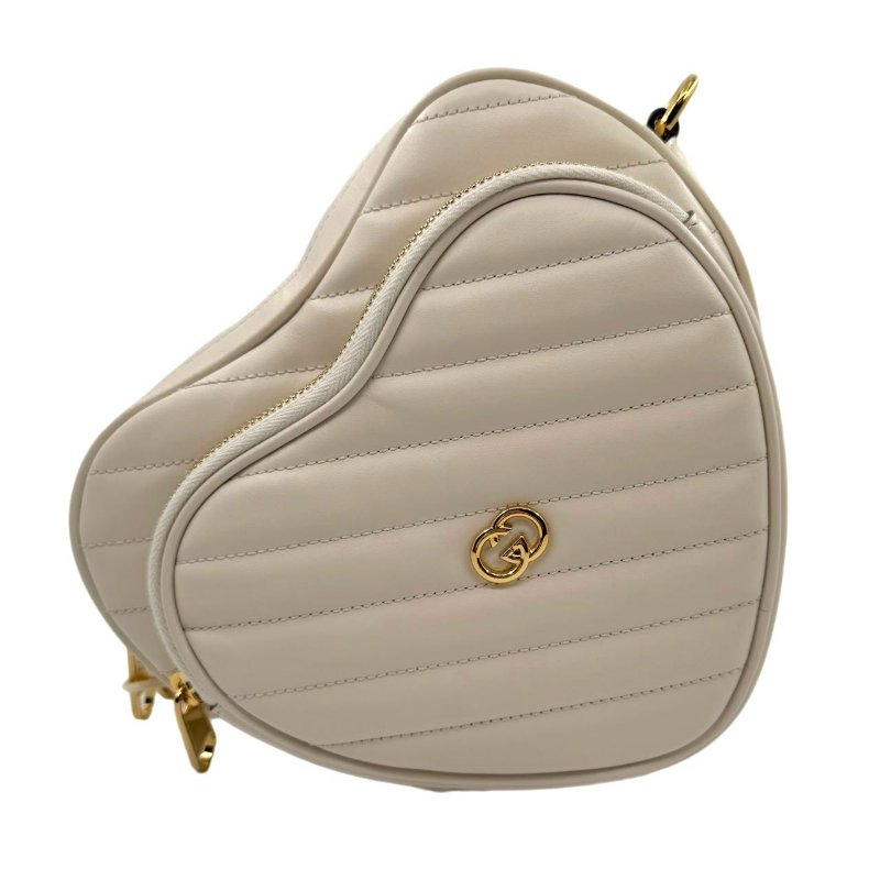 GUCCI古馳 互扣式G心形 皮革 斜挎單肩包 女款 白色-1