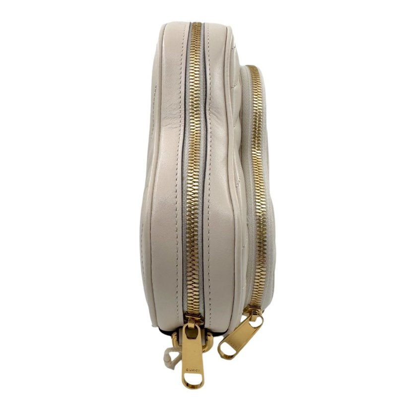 GUCCI古馳 互扣式G心形 皮革 斜挎單肩包 女款 白色-4