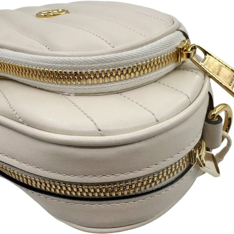 GUCCI古馳 互扣式G心形 皮革 斜挎單肩包 女款 白色-8