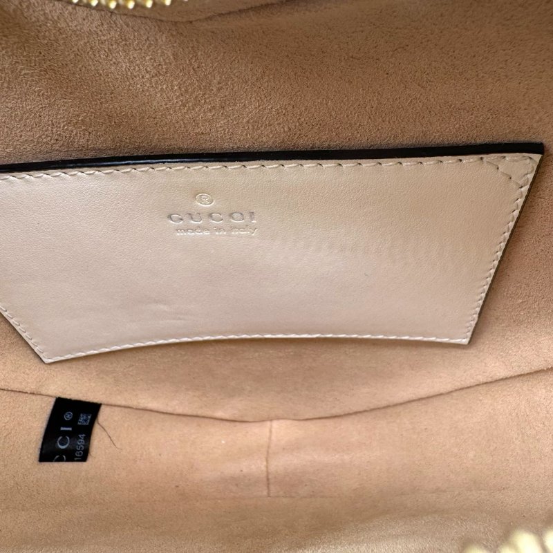 GUCCI古馳 互扣式G心形 皮革 斜挎單肩包 女款 白色-9