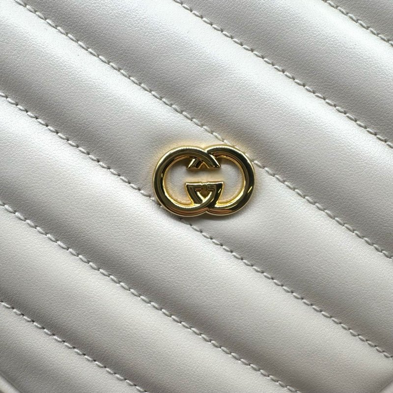 GUCCI古馳 互扣式G心形 皮革 斜挎單肩包 女款 白色-10