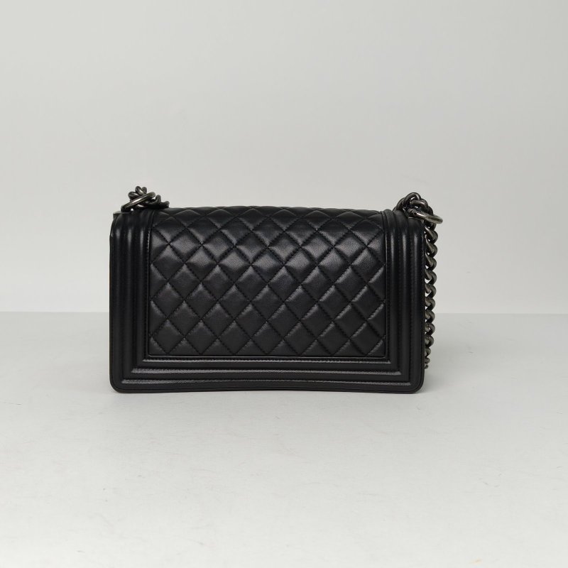 CHANEL Leboy中號25黑色羊皮20開銀扣菱格紋肩背包-2