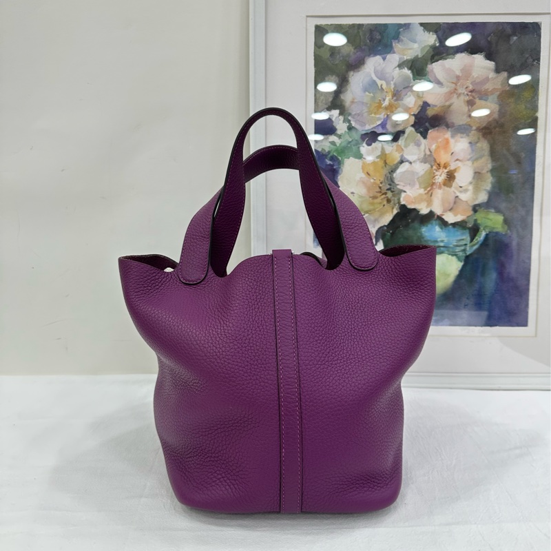 HERMES/愛馬仕 菜籃18海葵紫tc皮銀扣Z刻 有購證-2