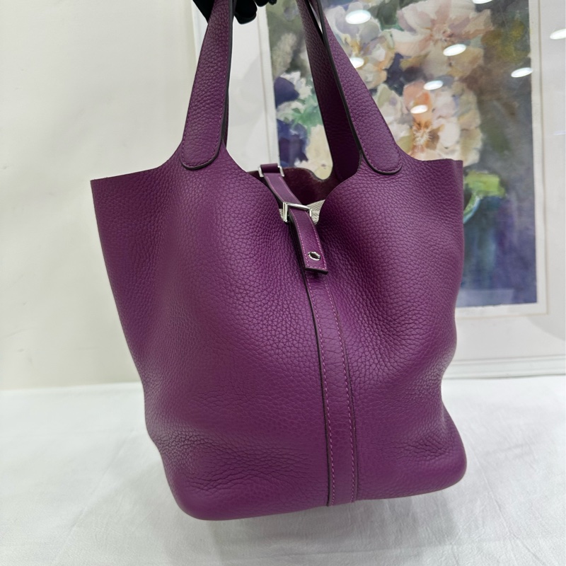 HERMES/愛馬仕 菜籃18海葵紫tc皮銀扣Z刻 有購證-6