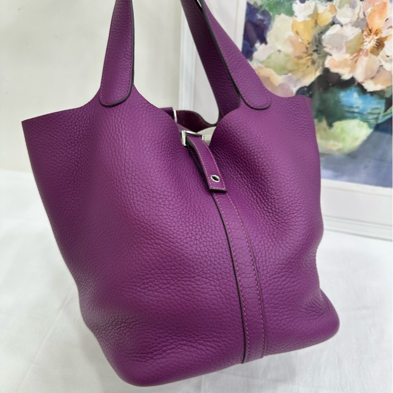 HERMES/愛馬仕 菜籃18海葵紫tc皮銀扣Z刻 有購證-7