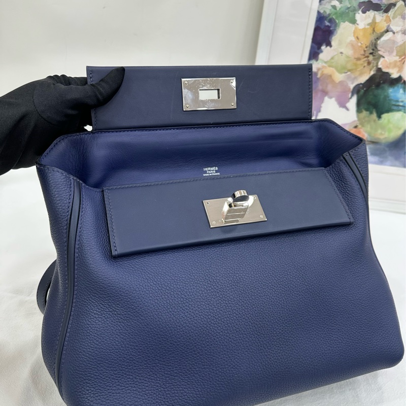 Hermes 愛馬仕 2424-29 寶石藍拼午夜藍 U刻 有購證-6